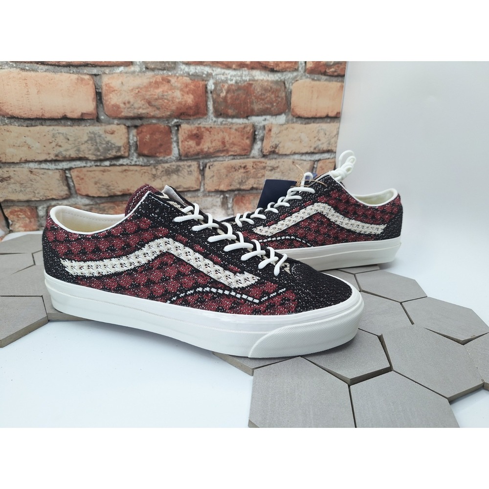 Vans Lx Old Skool 36 Ek Geo Check Grey Red Bordeaux Men's Sz 10.5 Knit